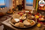 करवा चौथ की थाली में सजी हेल्दी सरगी, फल और ड्राई फ्रूट्स।