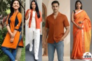 Navratri Day 1 orange outfit ideas, Sharadiya Navratri orange colour dress