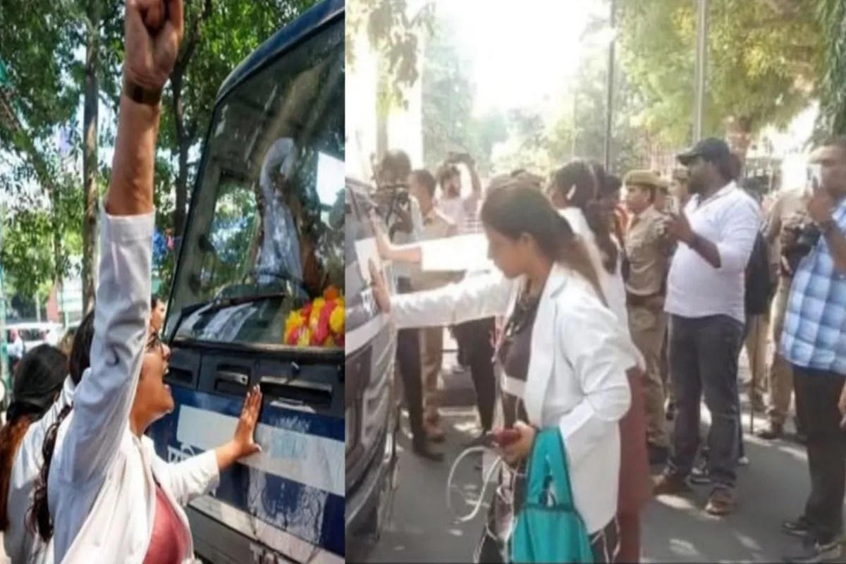 डॉक्टरों के विरोध प्रदर्शन के दौरान सड़क पर बना तनावपूर्ण माहौल (फोटो सोर्स : Ritesh Singh )