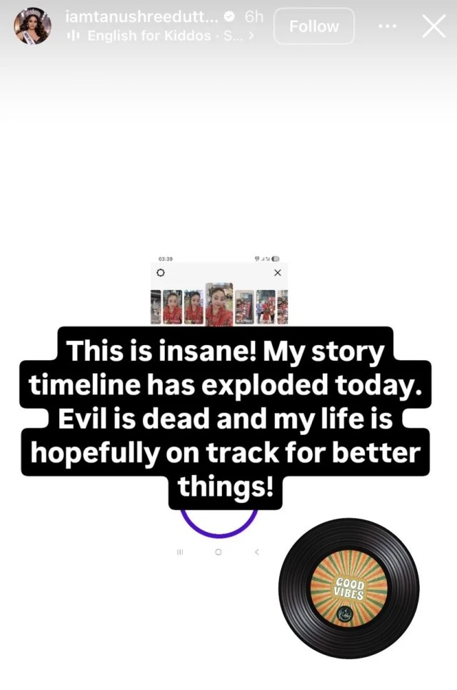Tanushree Dutta Post after Nana Patekar Death