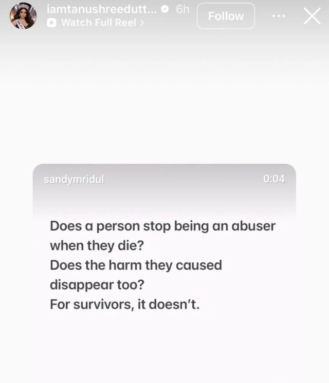 Tanushree Dutta Post after Nana Patekar Death
