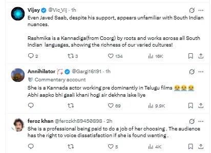 Javed Akhtar Post For Rashmika Mandanna