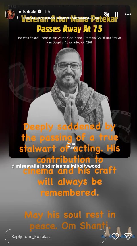 Manisha Koirala Post on Nana Patekar's death